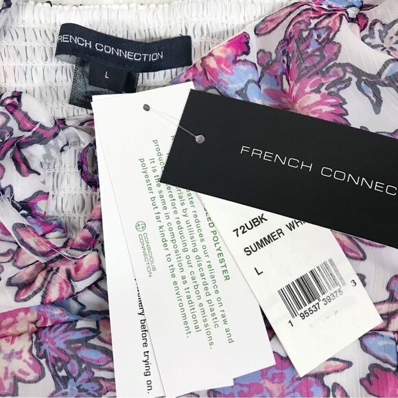 FRENCH CONNECTION Floral Halter Peplum Top Smocked‎ Pink Purple Size Large New - Picture 6 of 15